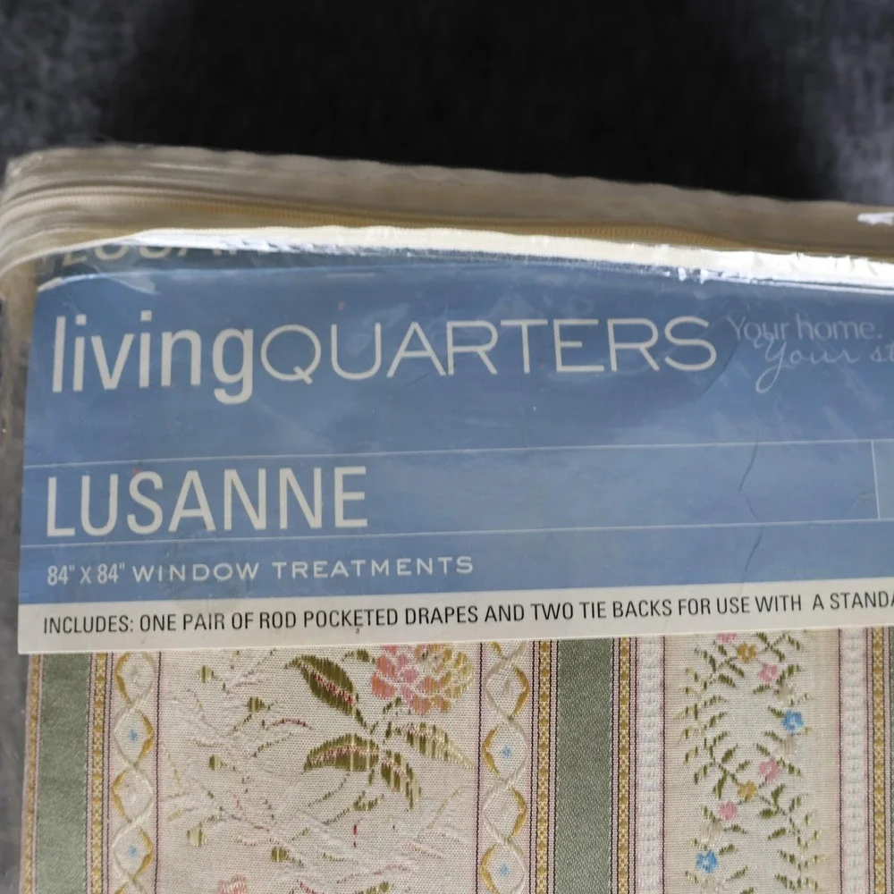 Living Quarters Lusanne Window Drapery Pair 84x84 Beige Floral Lined Rod Pocket